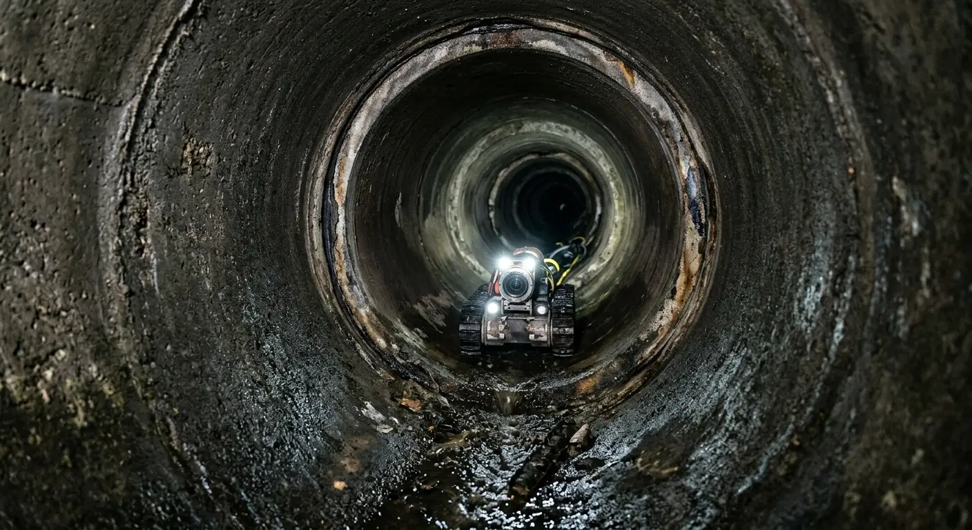 Robotic sewer camera inspecting pipe interior for Sewer Line Cleaning in Grand Forks